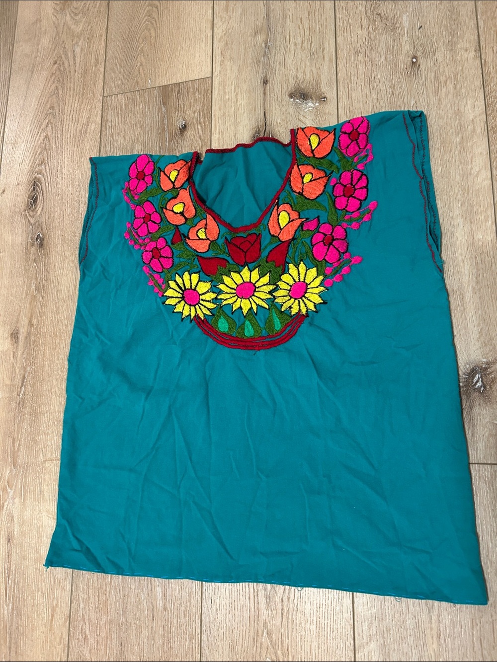 Mexican Hand-embroidered Blouse, Size M, Color Green